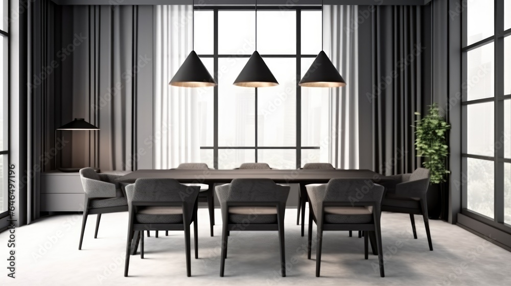 Kitchen interior with dining table in modern house.