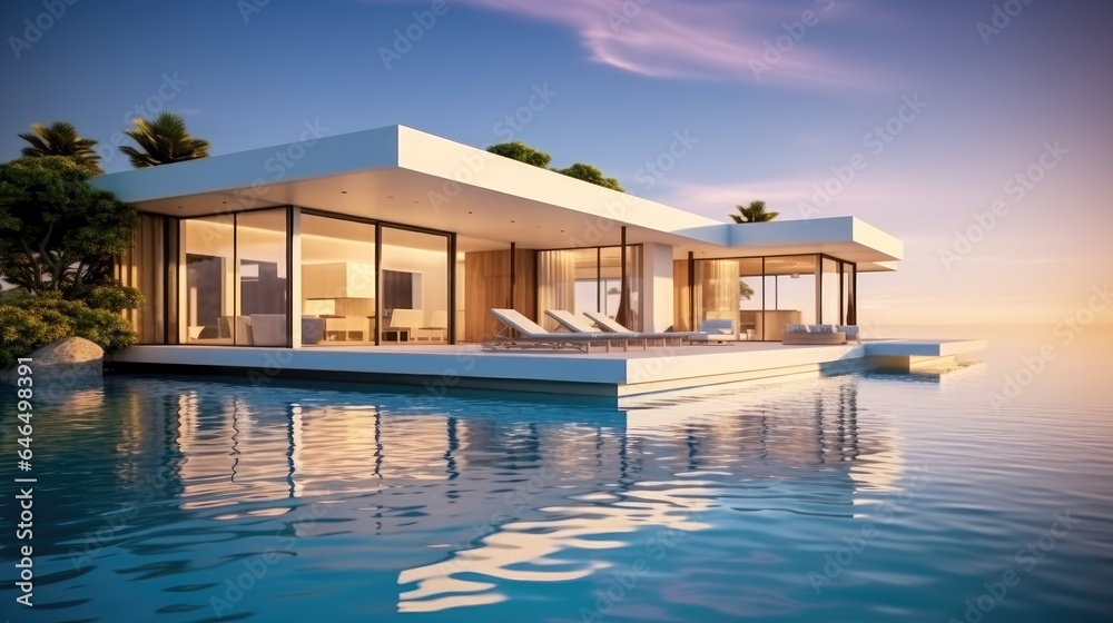 Modern luxury summer villa with swimming pool.