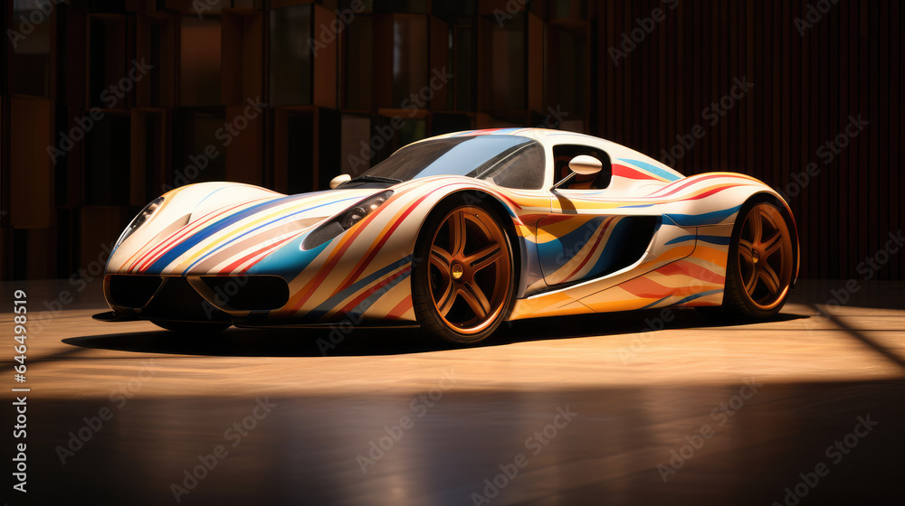 Painted wood modern sports car.