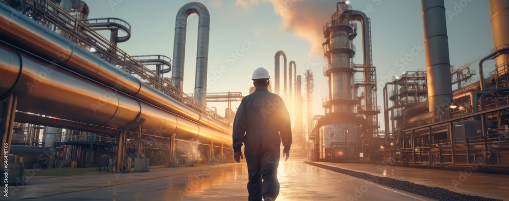 Workers working at oil refinery.