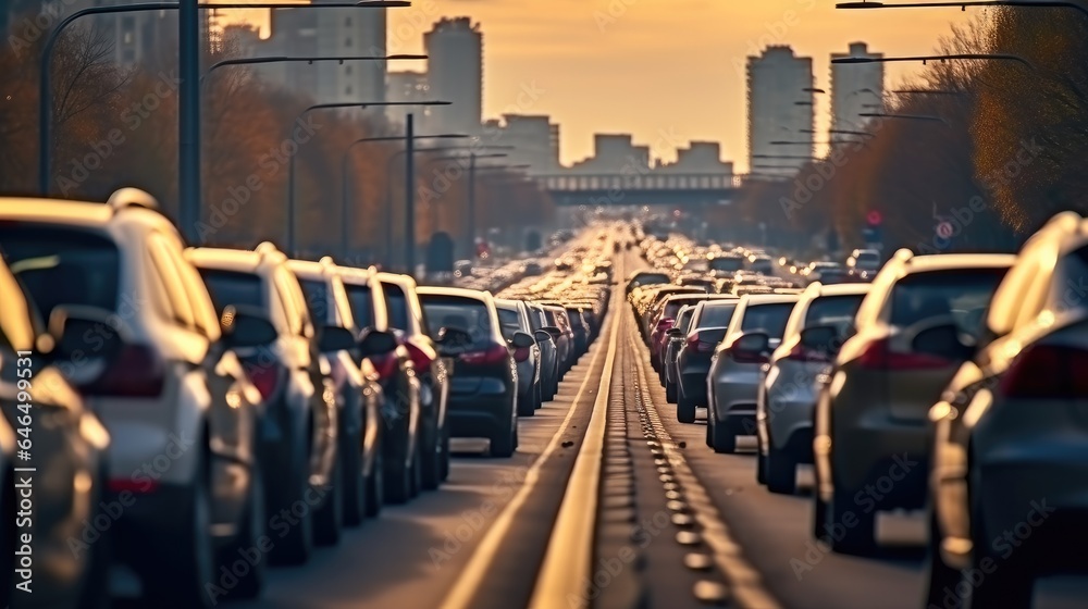 Traffic jam on expressway, Automotive society.