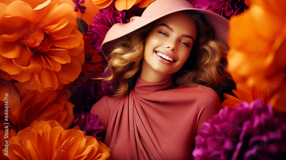 Beautiful young woman with autumn flowers