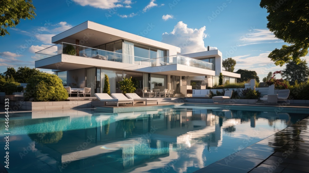 A modern house with pool.