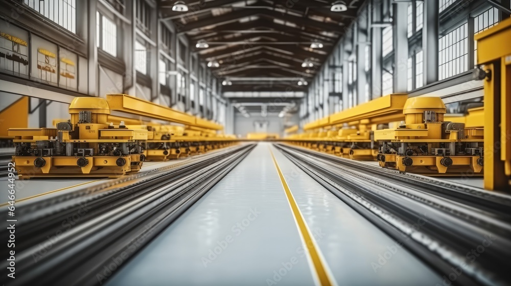 Assembly line in production line of vehicle manufacturer factory.