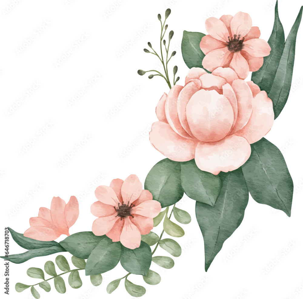 floral composition flower  watercolor illustration isolated element