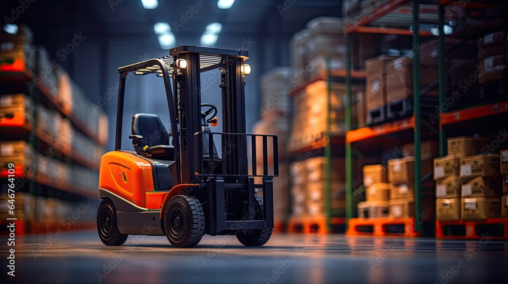 A forklift in the department store. large warehouse. Generative Ai