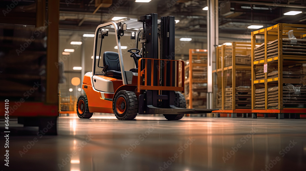 A forklift in the department store. large warehouse. Generative Ai