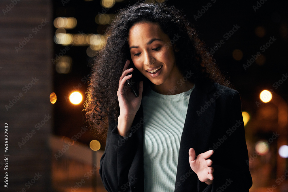 Cellphone call, communication and professional woman consulting, discussion and talking with busines