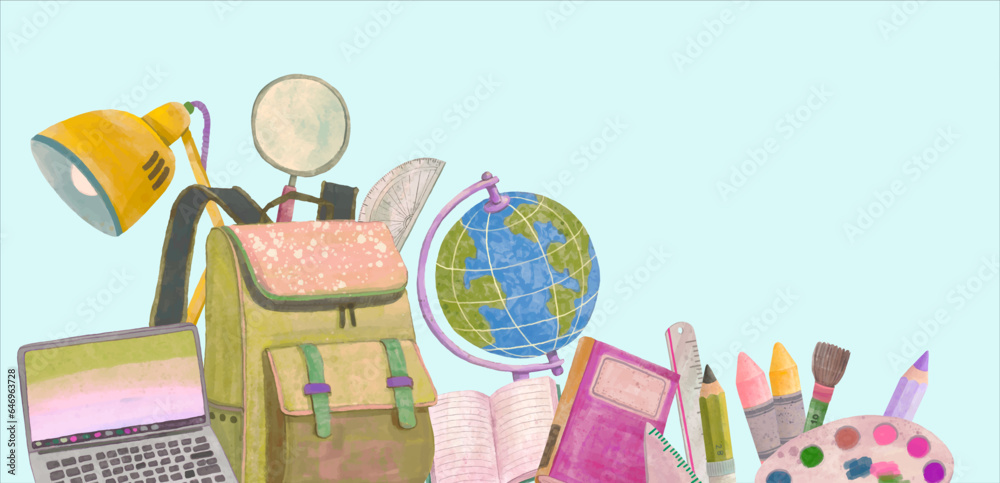 Education, learning, back to school  background. vector illustration. eatercolor painting, stationer