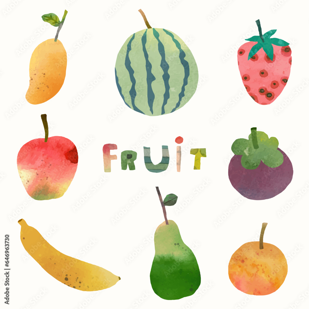 Fruits, watercolor vector illustration isoleted on a white background.