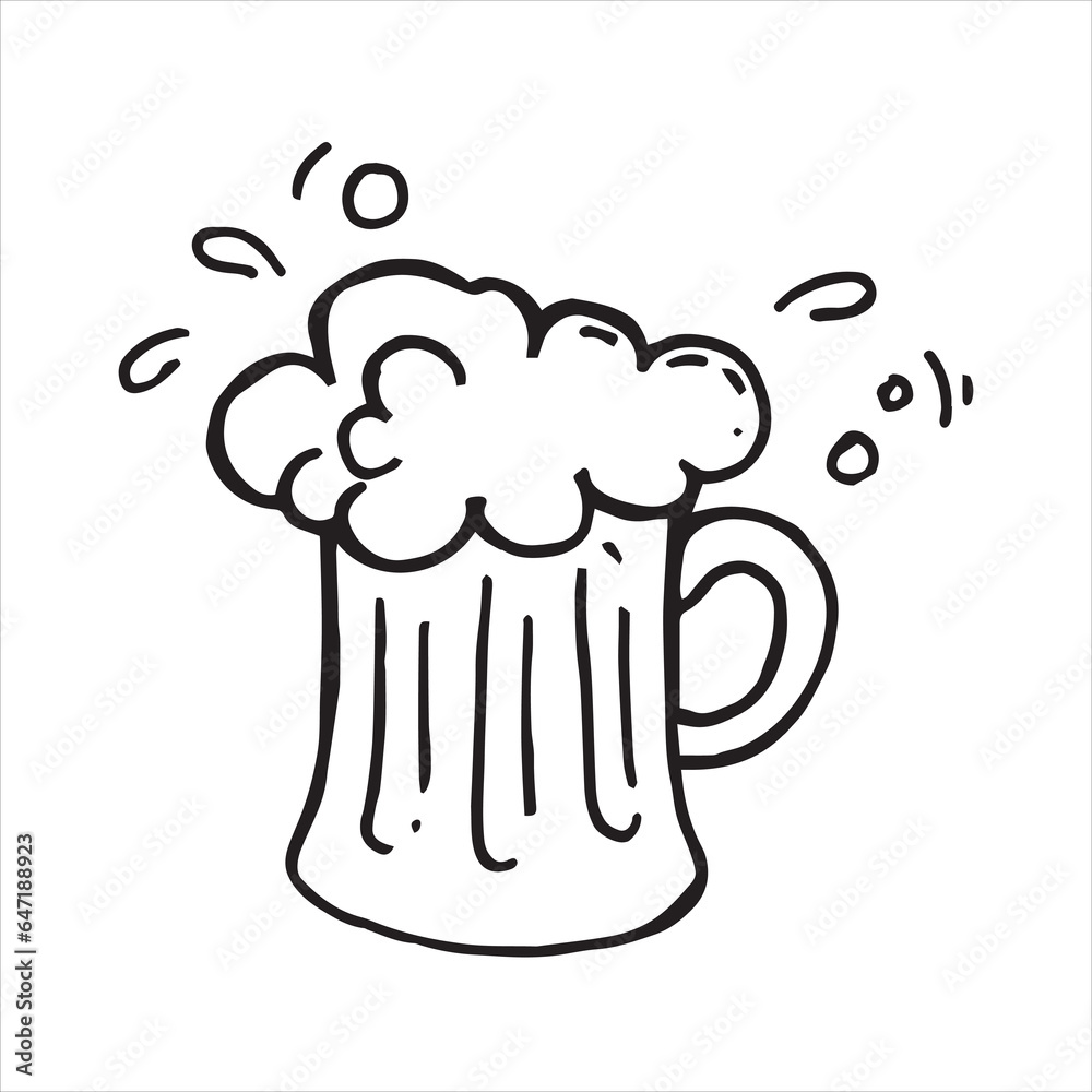 vector drawing of a beer mug in doodle style on the Octoberfest theme. cute simple drawings with bee