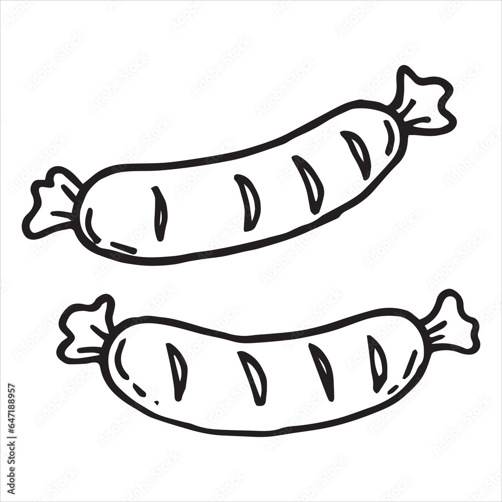 vector drawing of a sausage in doodle style on the Octoberfest theme. cute simple drawings with beer