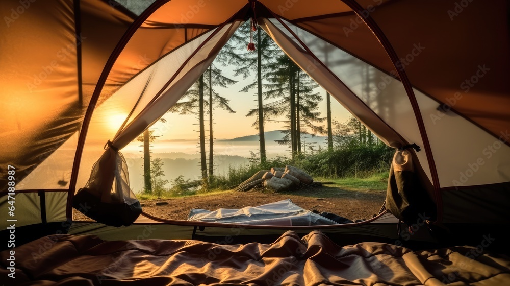 View from inside the tent, Camping tent with nature view.