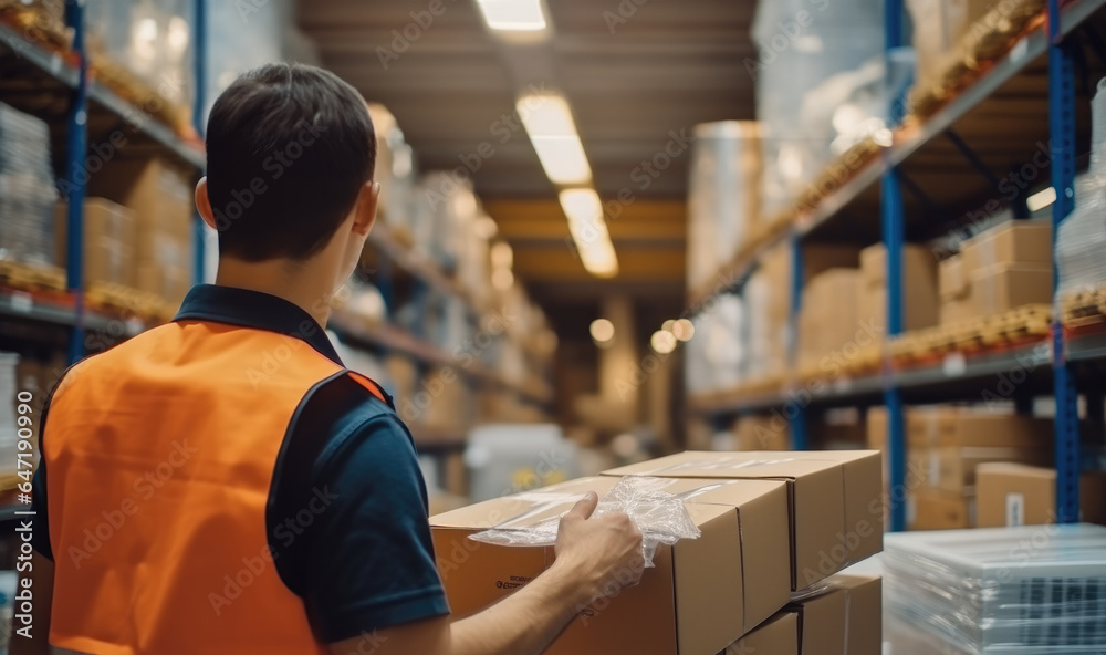 Worker in reflective clothing working in the warehouse.