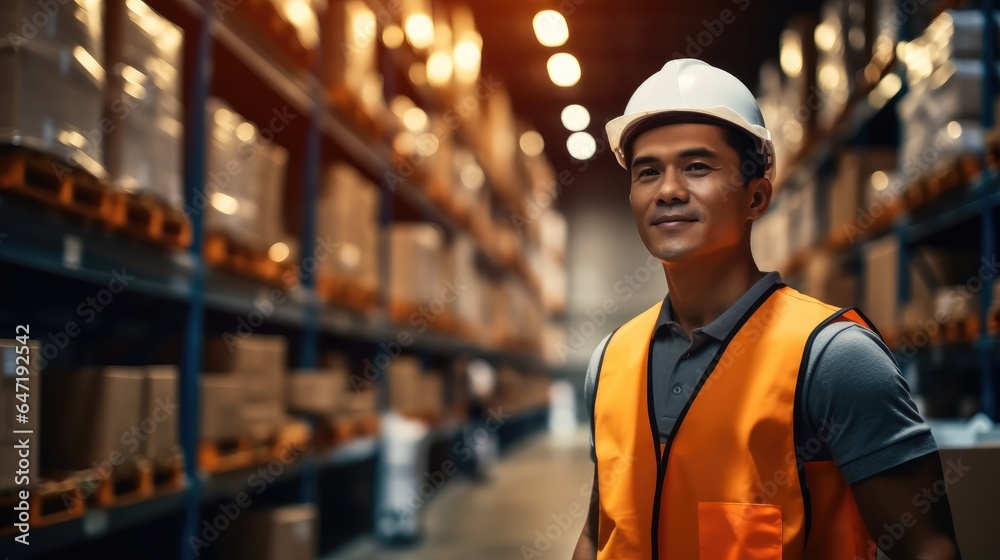 Warehouse worker are checking products in warehouse.