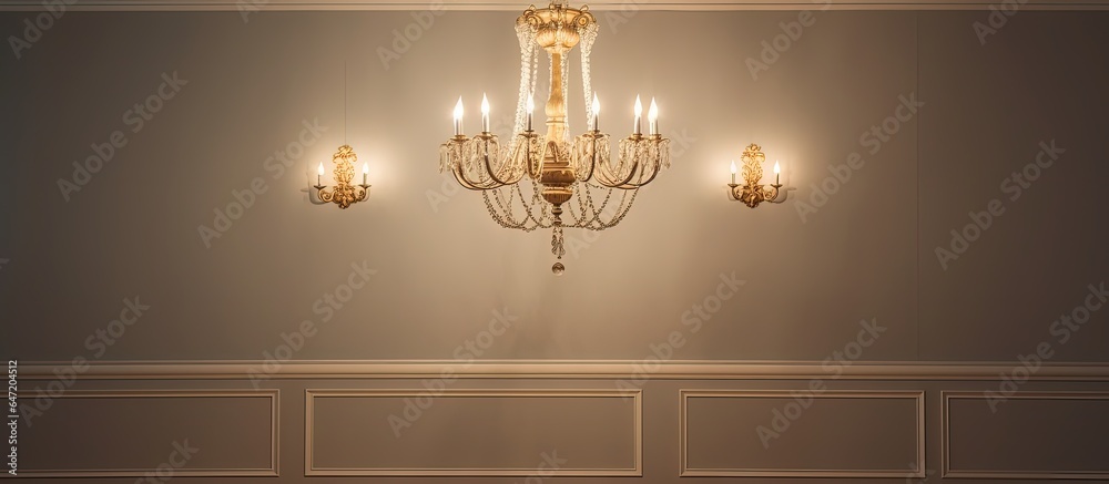 Ceiling lamp in hallway with warm white chandelier