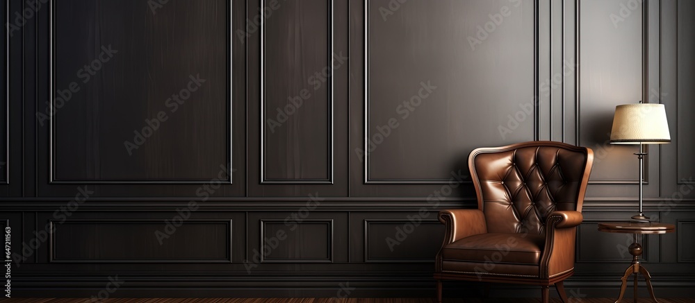 a traditional room with leather armchair and two dark wooden doors