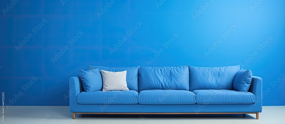 Blue background with a couch