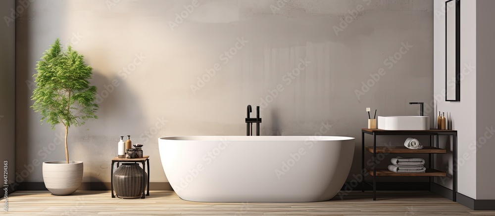 Contemporary bathtub inside a modern bathroom