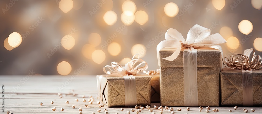 Close up of gift boxes on a white blanket representing the idea of Christmas and Valentine s Day