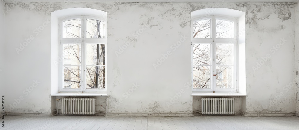 Antique windows and dull white walls