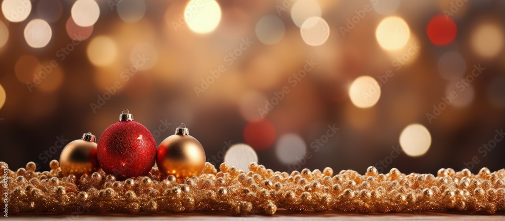 Blurred background with bokeh lights out of focus on an abstract Christmas tree