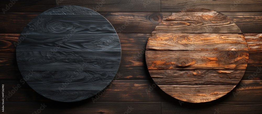 Charred wooden floor seen from below used in interior design