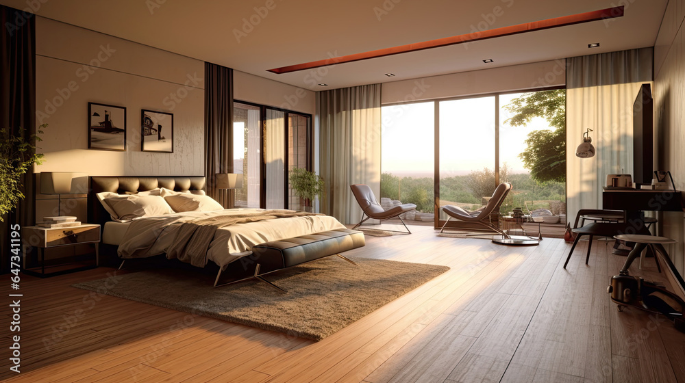 Bedroom, Interior design of modern elegant bedroom. Generative Ai