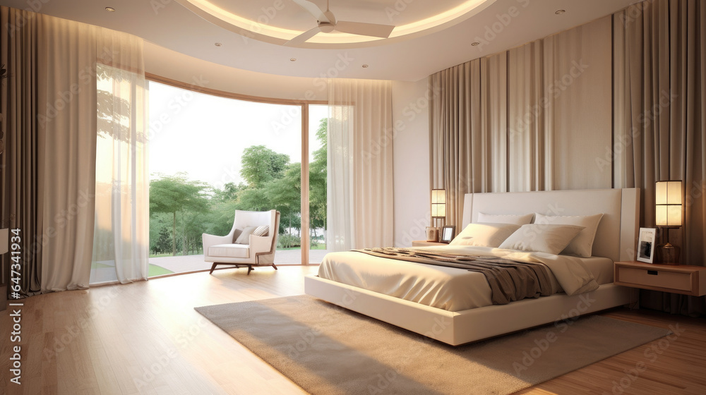 Bedroom, Interior design of modern elegant bedroom. Generative Ai