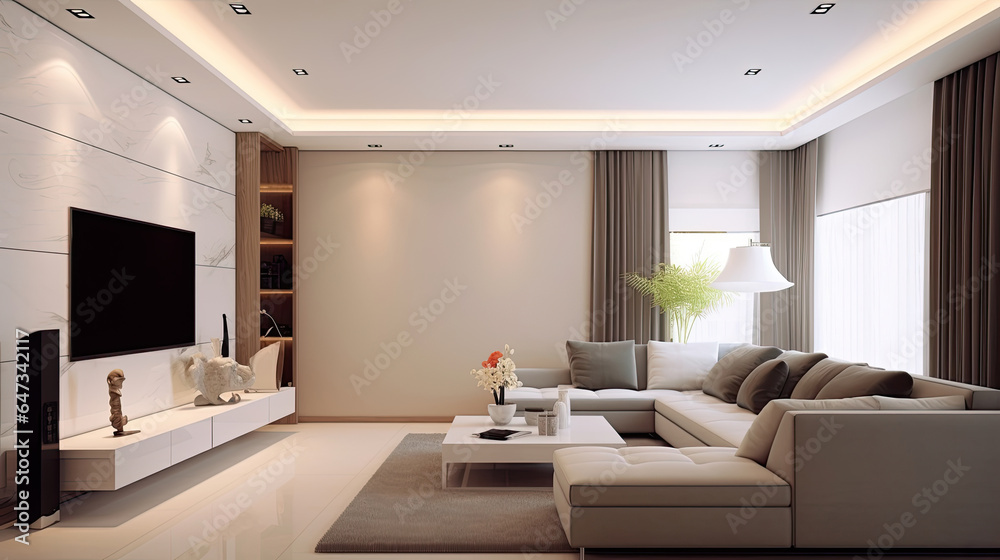 living room, Minimalist style interior design of modern living room with tv. Generative Ai