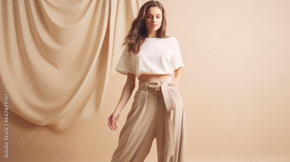 Beige fashion background with girl