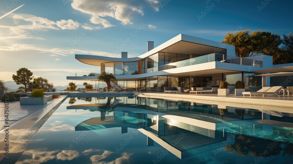 A modern house with pool.