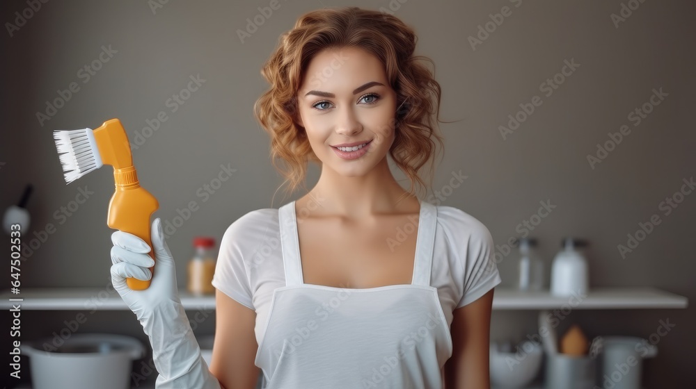 Young housewife ready to clean of housework.