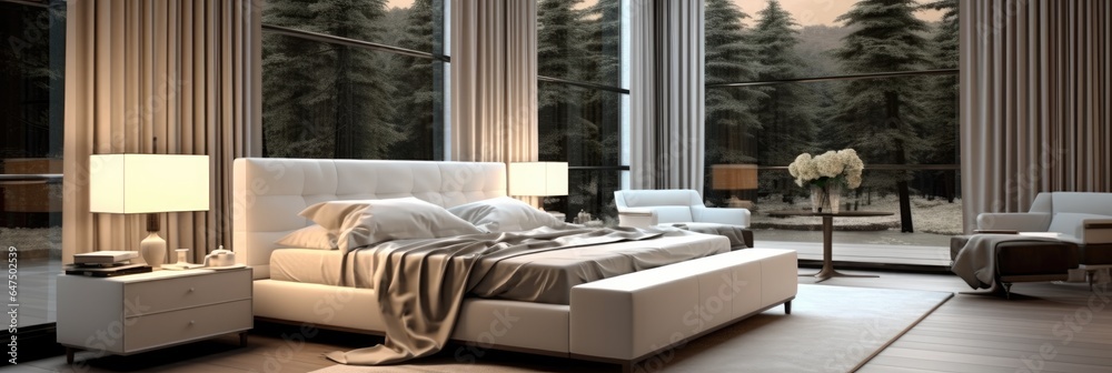 Beautiful luxury bedroom in modern house.