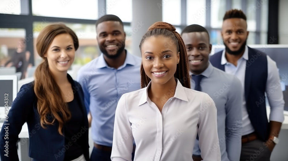 Confidence and success, Happy Group Of Business People Standing in the Office.