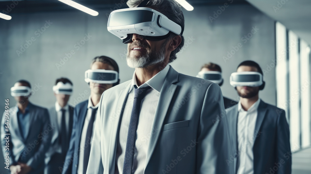 Business people having a meeting in office with VR glasses.