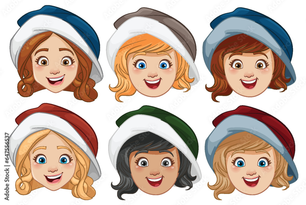 Beautiful Woman Wearing Winter Hat in Vector Style