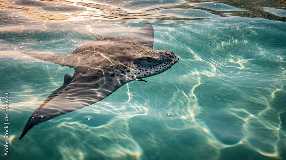 a stingray swimming in blue water. generative ai