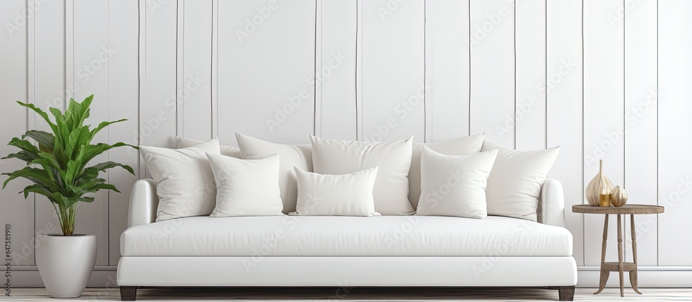 Classic living room with white sofa and pillows