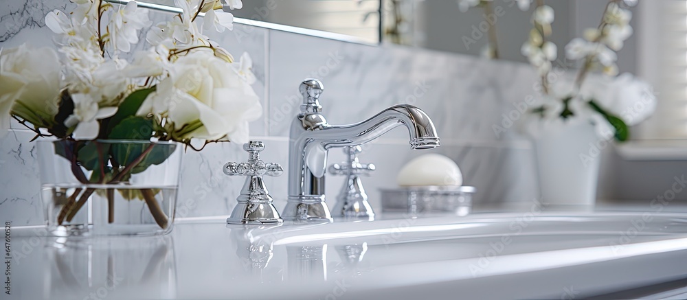 Classic bathroom tap in white shown in closeup