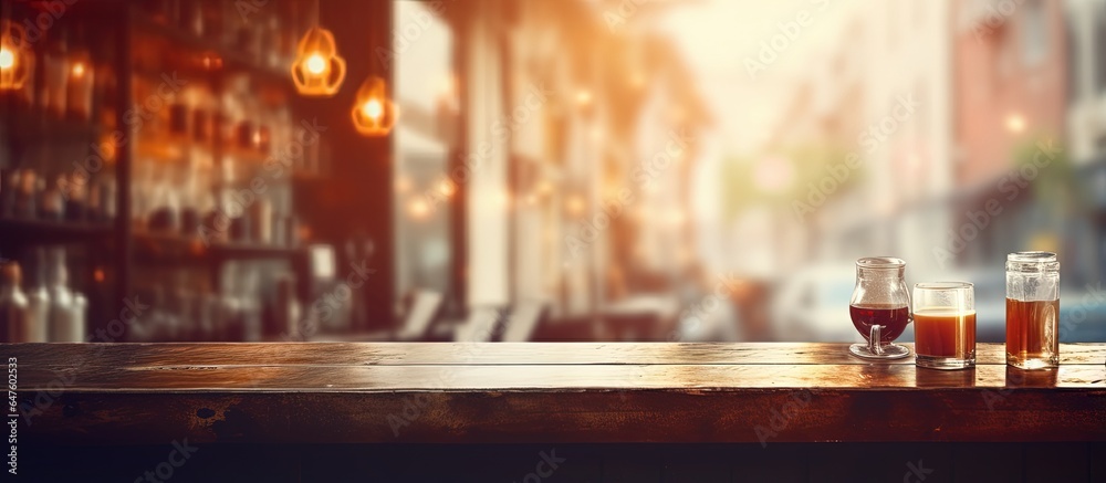 An antique looking coffee shop with an abstract blurred backdrop