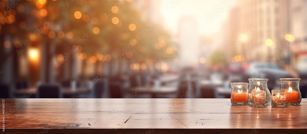 Blurry background of restaurant with tabletop