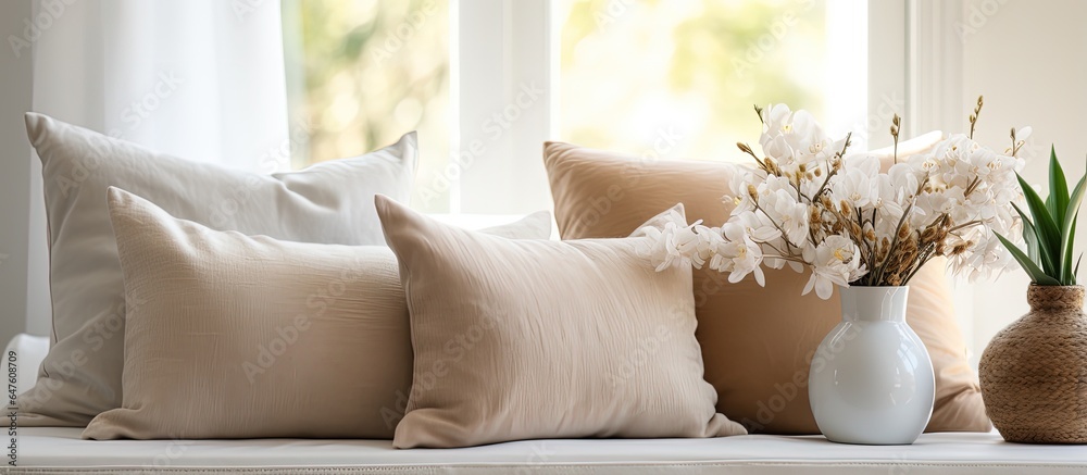 Coastal themed cushions and pillows enhance the home bedroom design by providing inspiration and neu