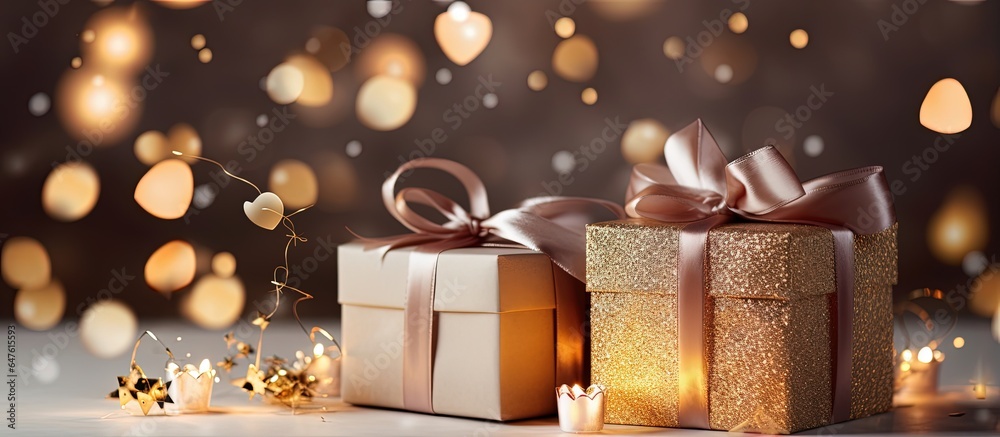 Close up of gift boxes on a white blanket representing the idea of Christmas and Valentine s Day