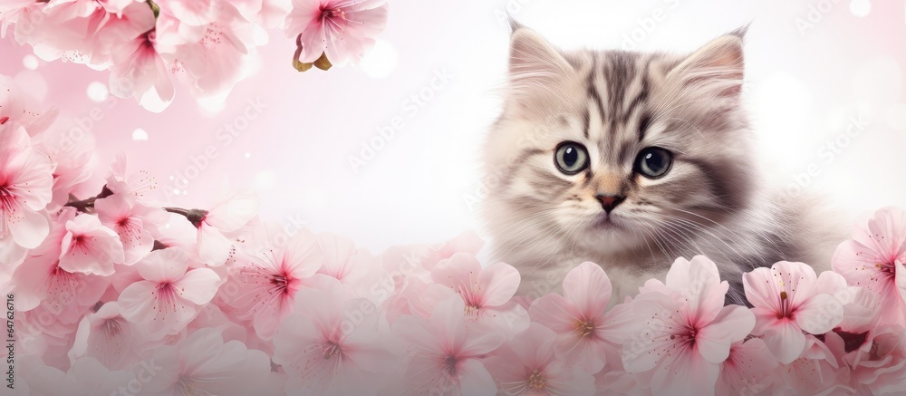 Adorable feline with blossoms