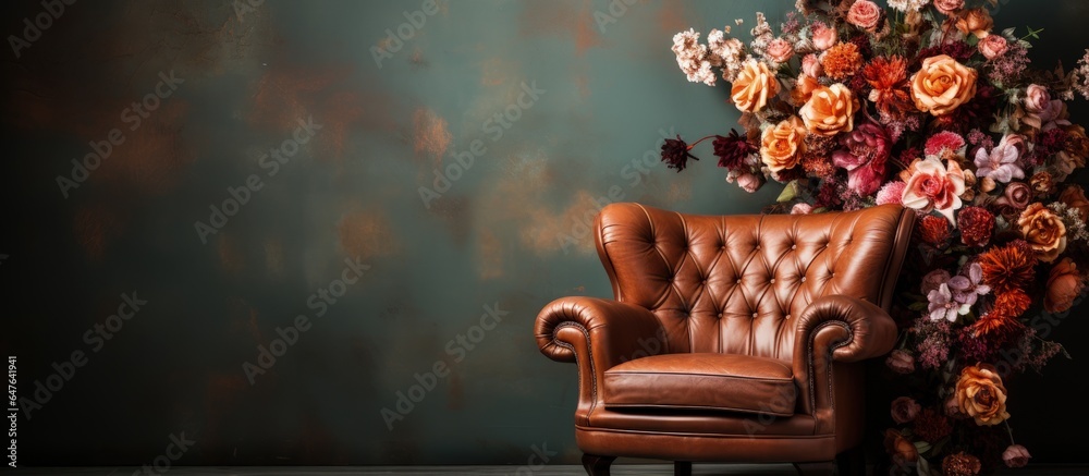 Attractive arrangement of flowers on indoor furniture