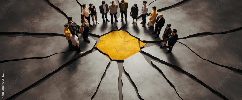 A crowd in the shape of an empty circle