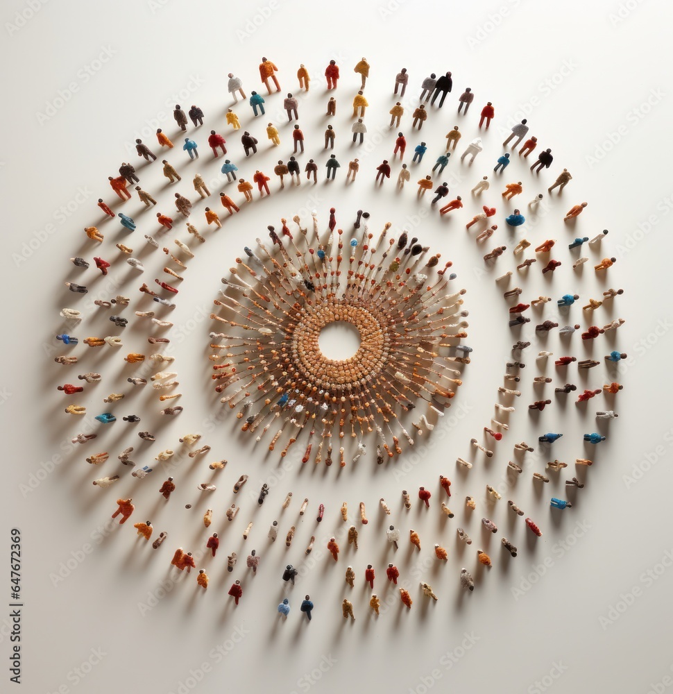 A crowd in the shape of an empty circle