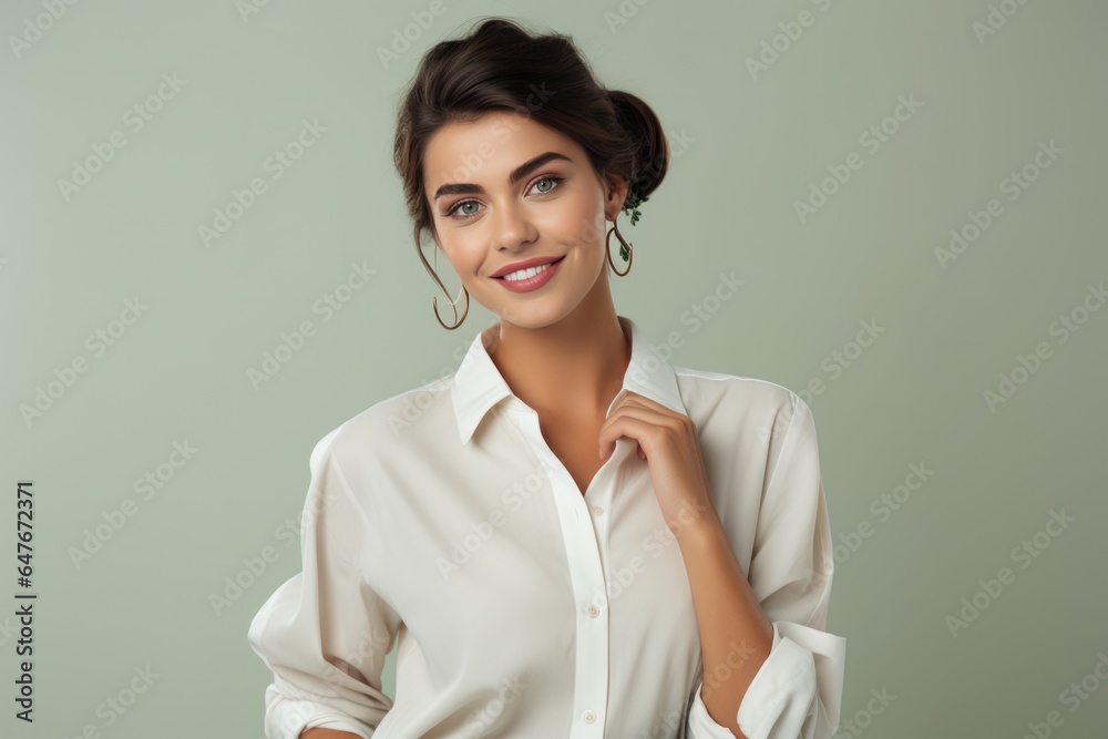 Happy woman in white shirt