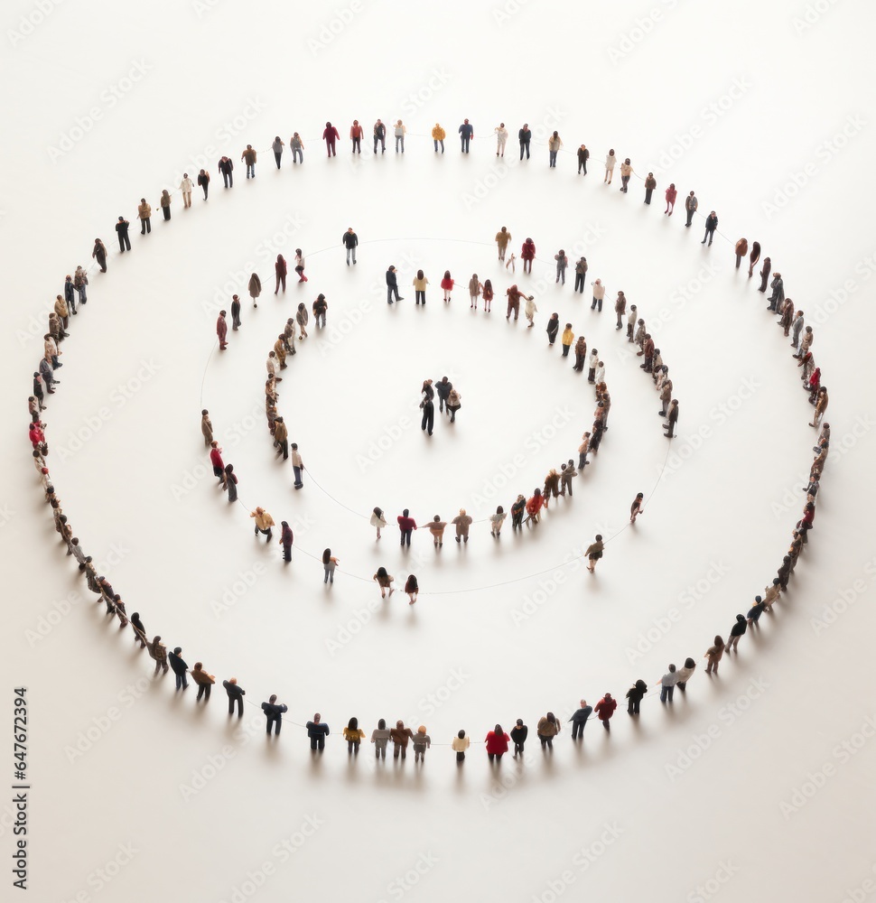 A crowd in the shape of an empty circle